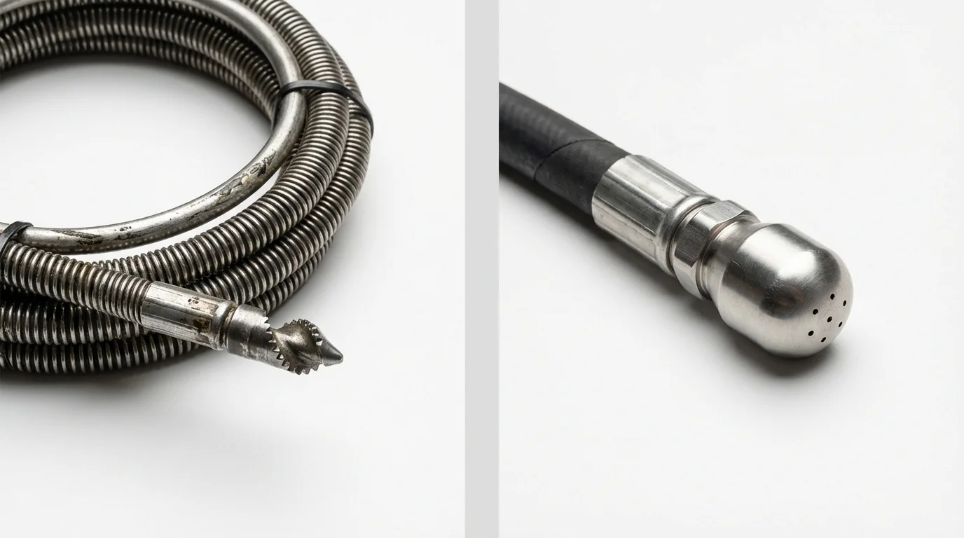 Drain snake cable and hydro jetting nozzle used for drain cleaning in Port Saint Lucie, FL