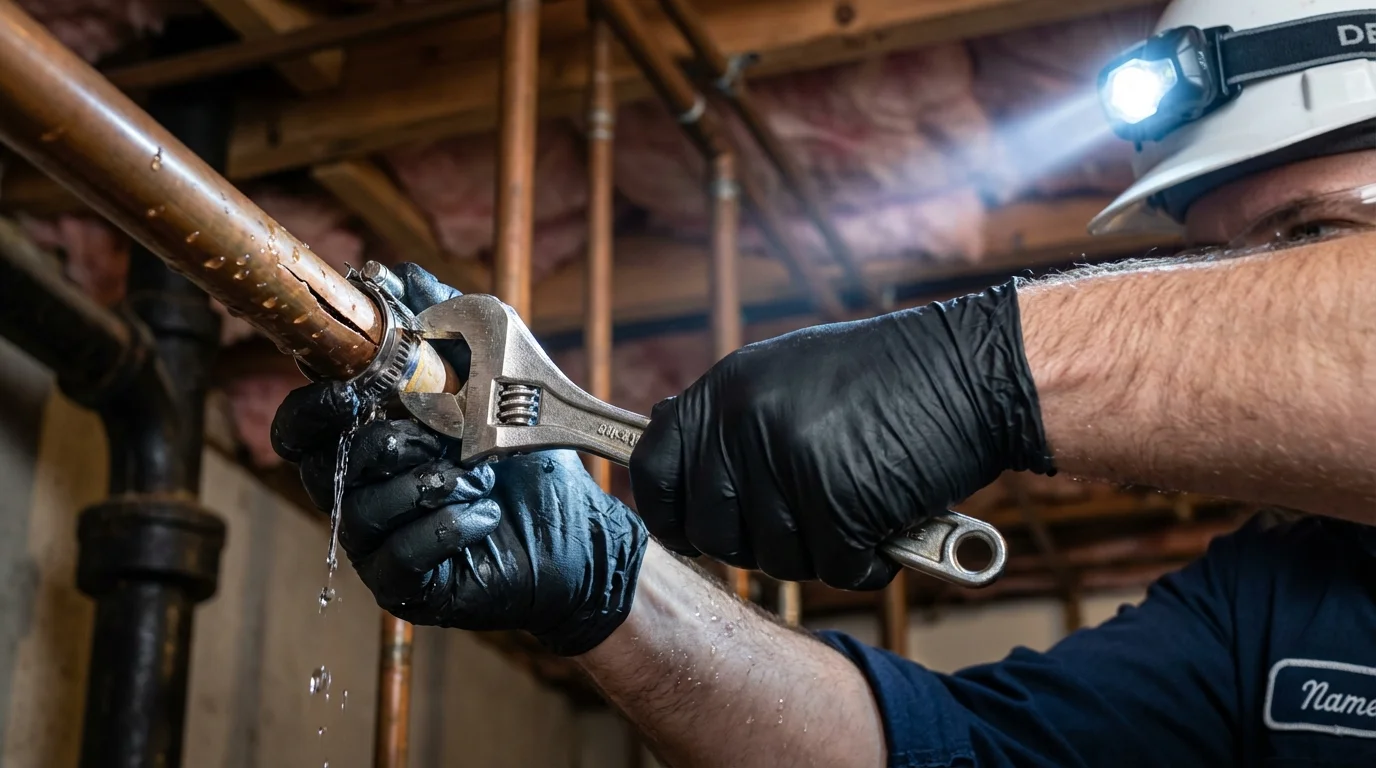 Emergency pipe clamp repair being performed by a Johns Plumbing LLC plumber in Port Saint Lucie