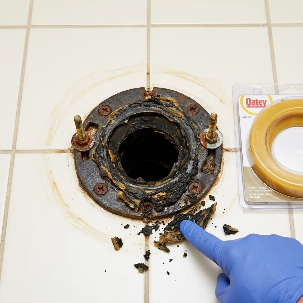 Failed wax ring showing water seepage at the base of a toilet in a Port Saint Lucie, FL home